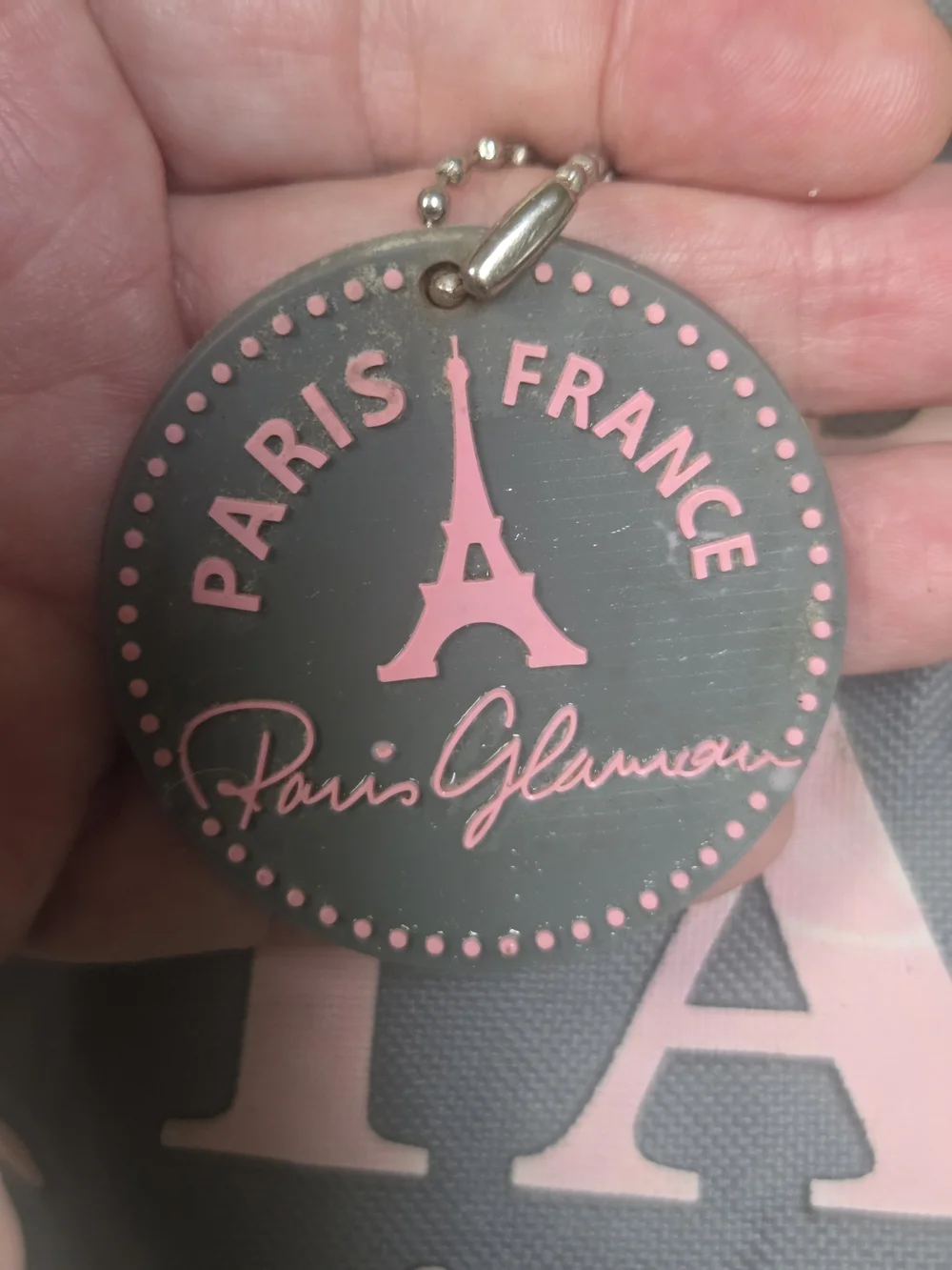 New ~ Bought in France ~ Paris Print Grey and Pink Shoulder Bag ~ So Cute! Bin1L